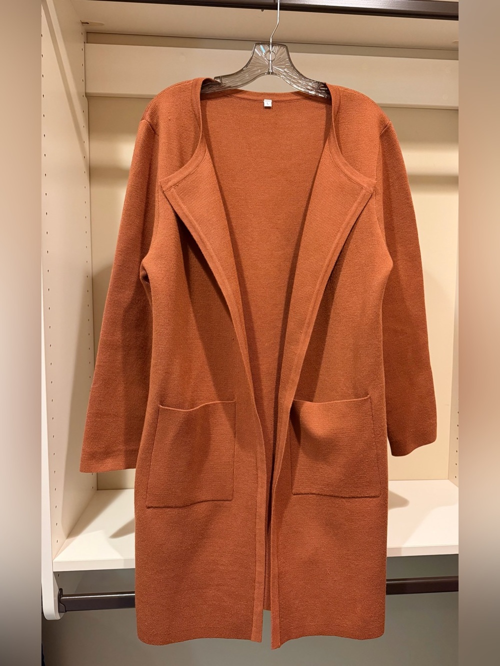 Open-Front Longline Women’s Cardigan Sweater in Rust